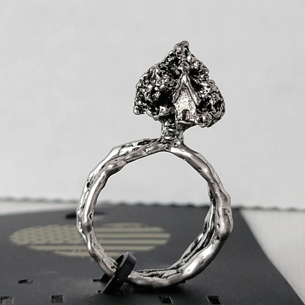 Tree House Statement Ring Silver Tone